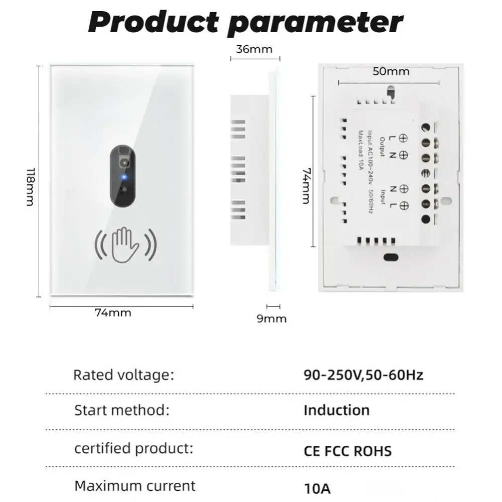 Xiaomi-interruptor de luz inteligente de pared, Sensor infrarrojo, No necesita contacto, Panel de pantalla de vidrio, lámpara de encendido y apagado, UE, 220V, 110V