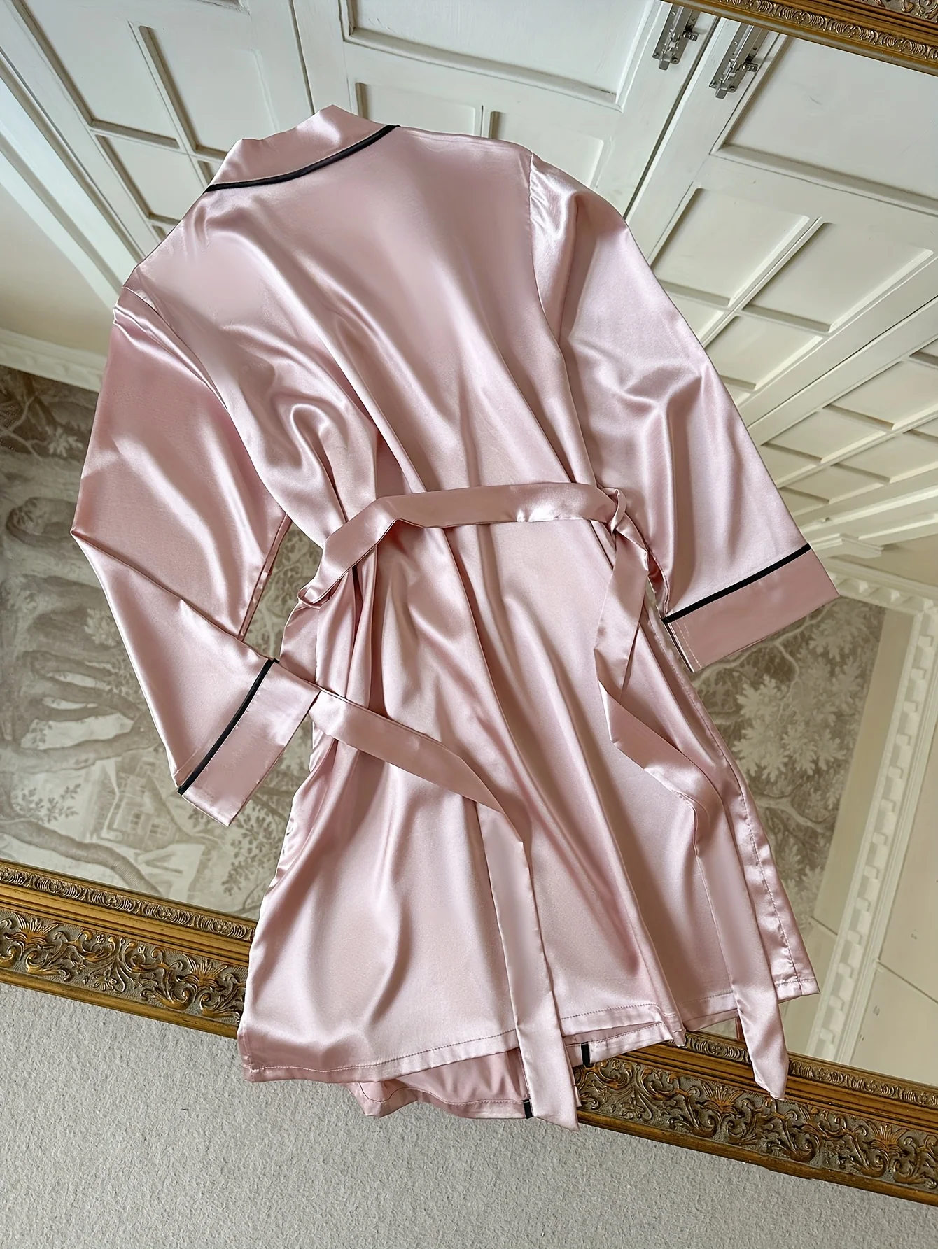 Elegant Women Sleep Robe V Neck Self Tie Waist Belt Loose Pajamas Casual and Comfortable Bedroom Bathrobe Loungewear Nightwear image 2