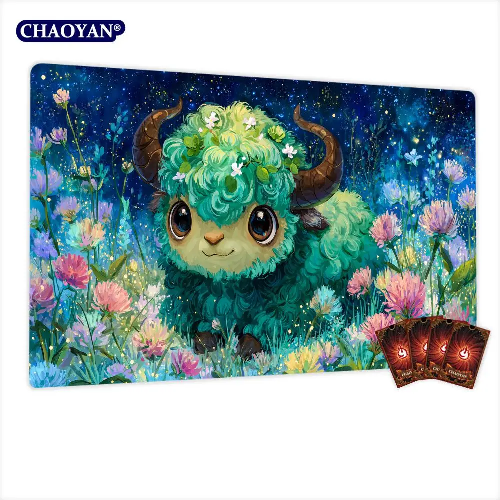 Green Curly-haired Guardian Beast TCG Playmat Magic Card Battle Mat Non-Slip Durable Commander playmat Board Game Mat for TCG