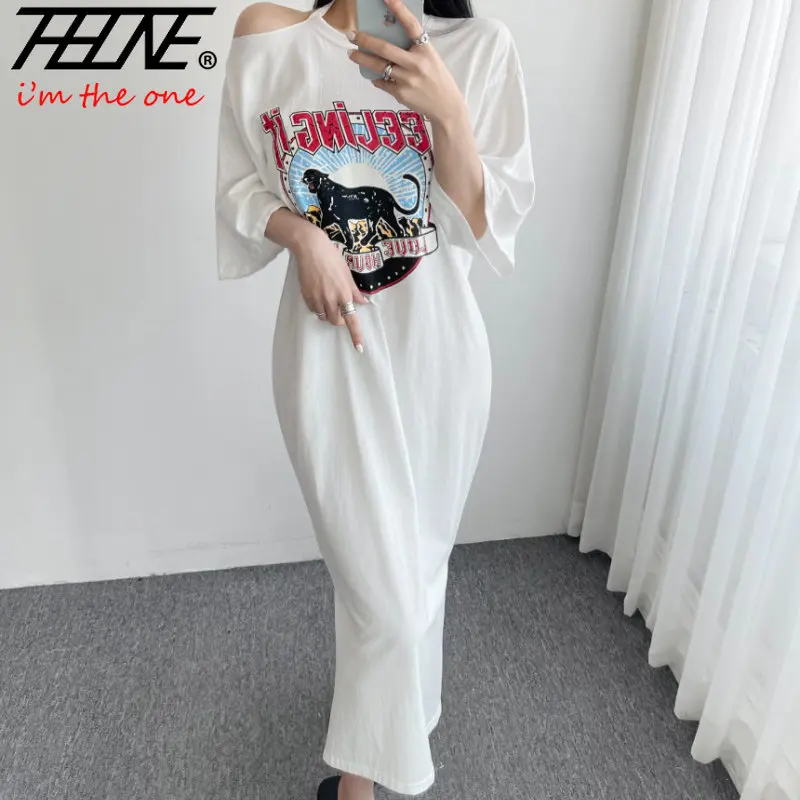 Dress Women Clothing Robe Vestido Sundress Vintage Spring Maxi Cotton Print Korean Fashion Cartoon Pattern Tshirt Sexy Dresses