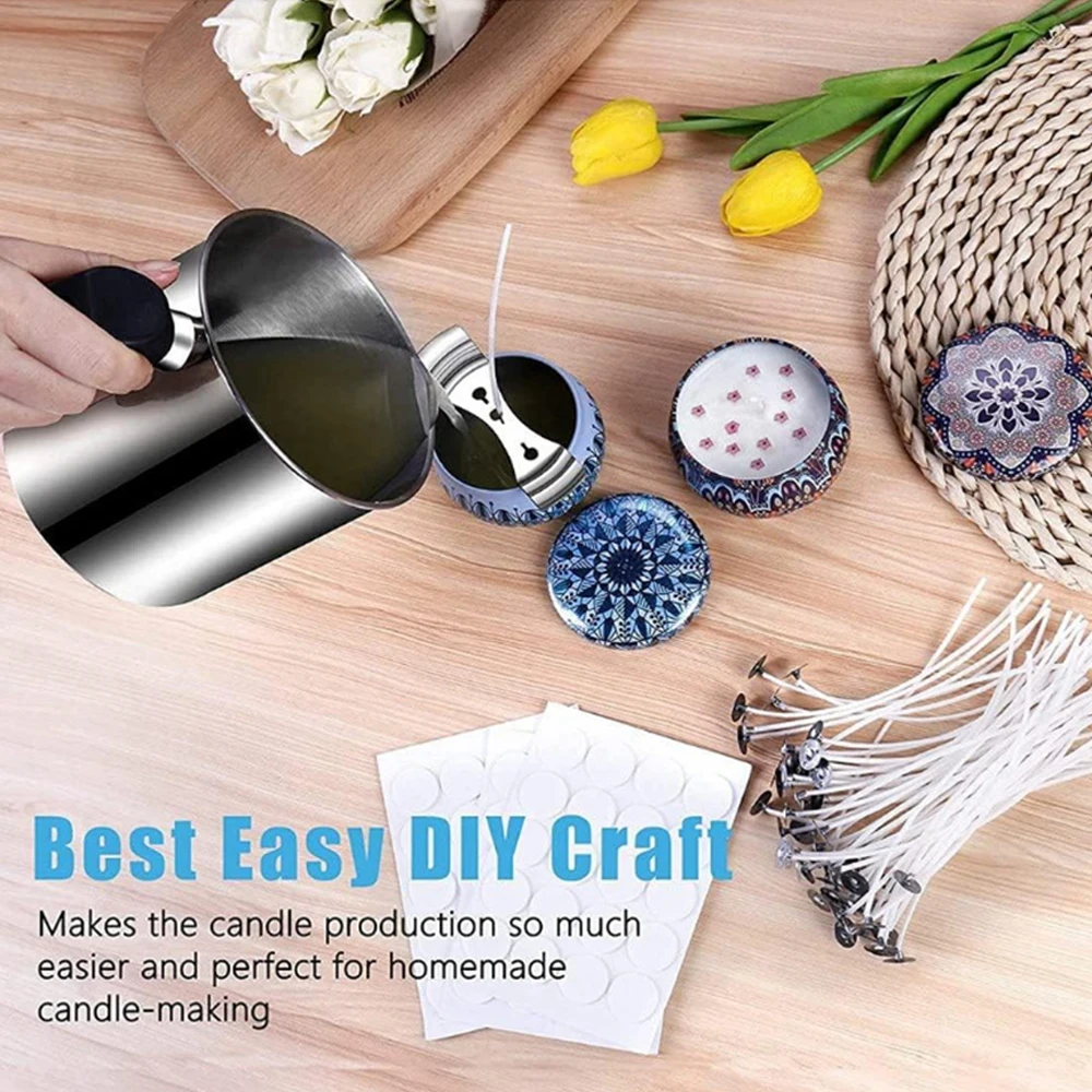 1.3L Complete Candle Making Kit Stainless Steel Pouring Jar Wicks Stickers and Holders for DIY Crafts and Gifts