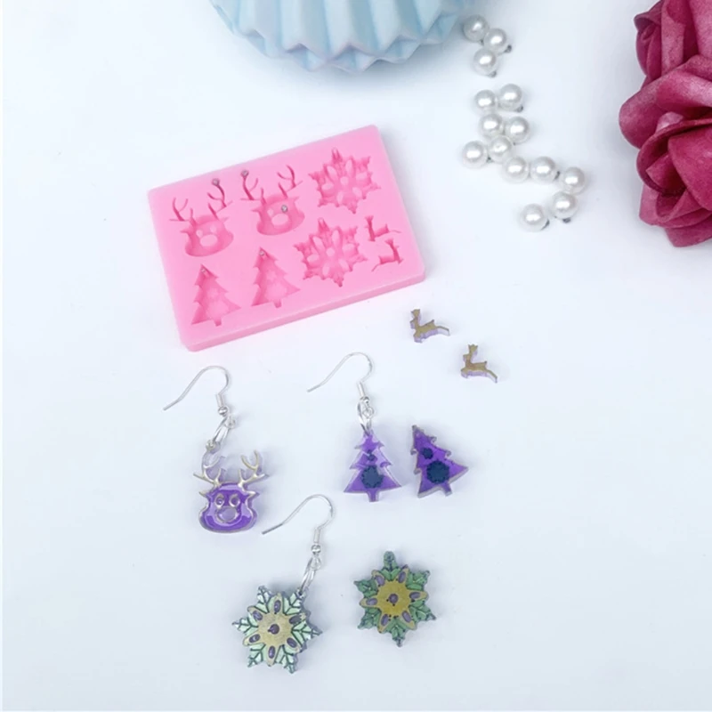 Christmas Tree Snowflakes Earrings Epoxy Resin Mold Necklace Pendants Silicone Mould DIY Crafts Jewelry Ornaments 3XUA