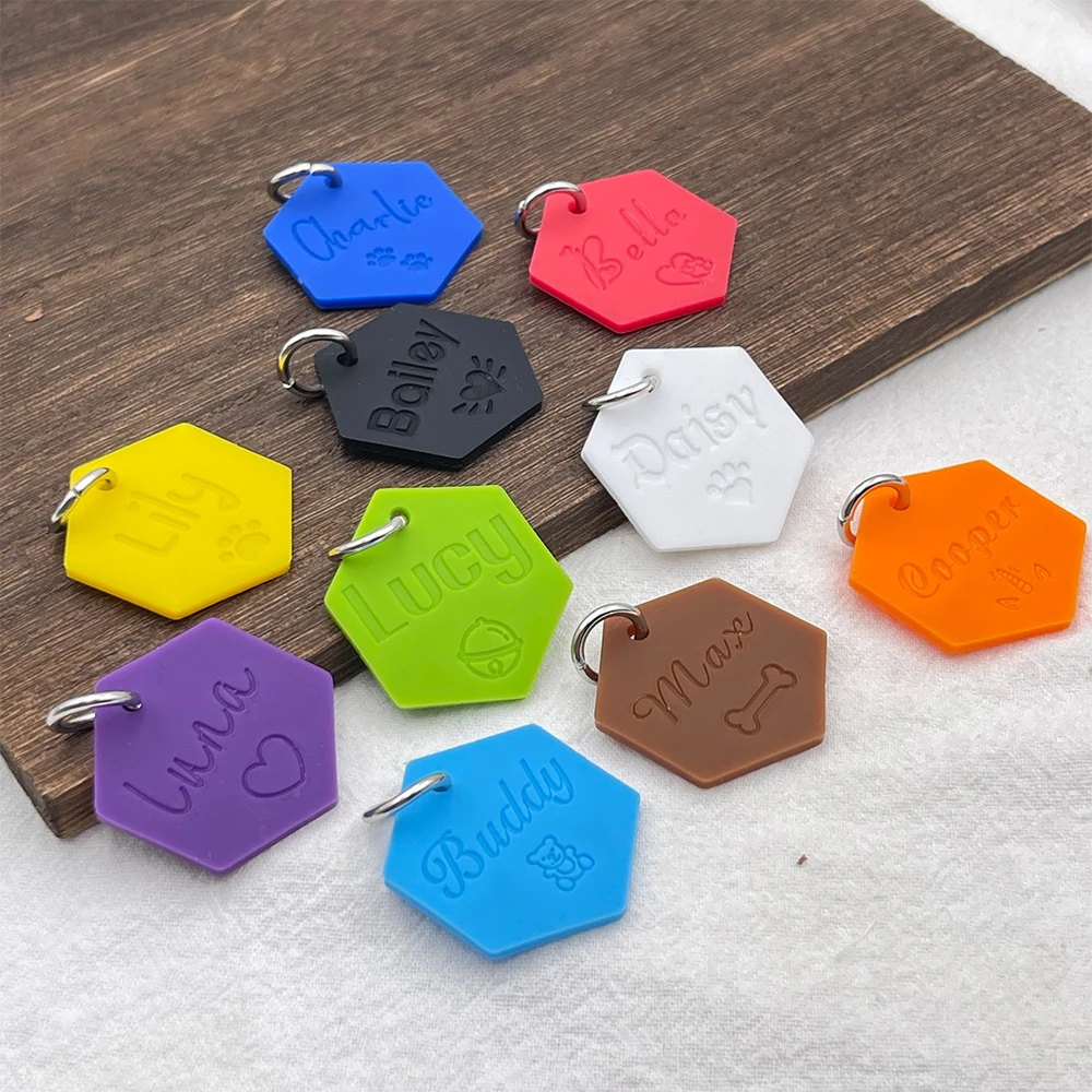 Silicone Hexagon Shaped Dogs Tags Pet Anti-lost ID Tag Dog Collar Tag Engraved Name Phone Number Custom Pendant Puppy Collars