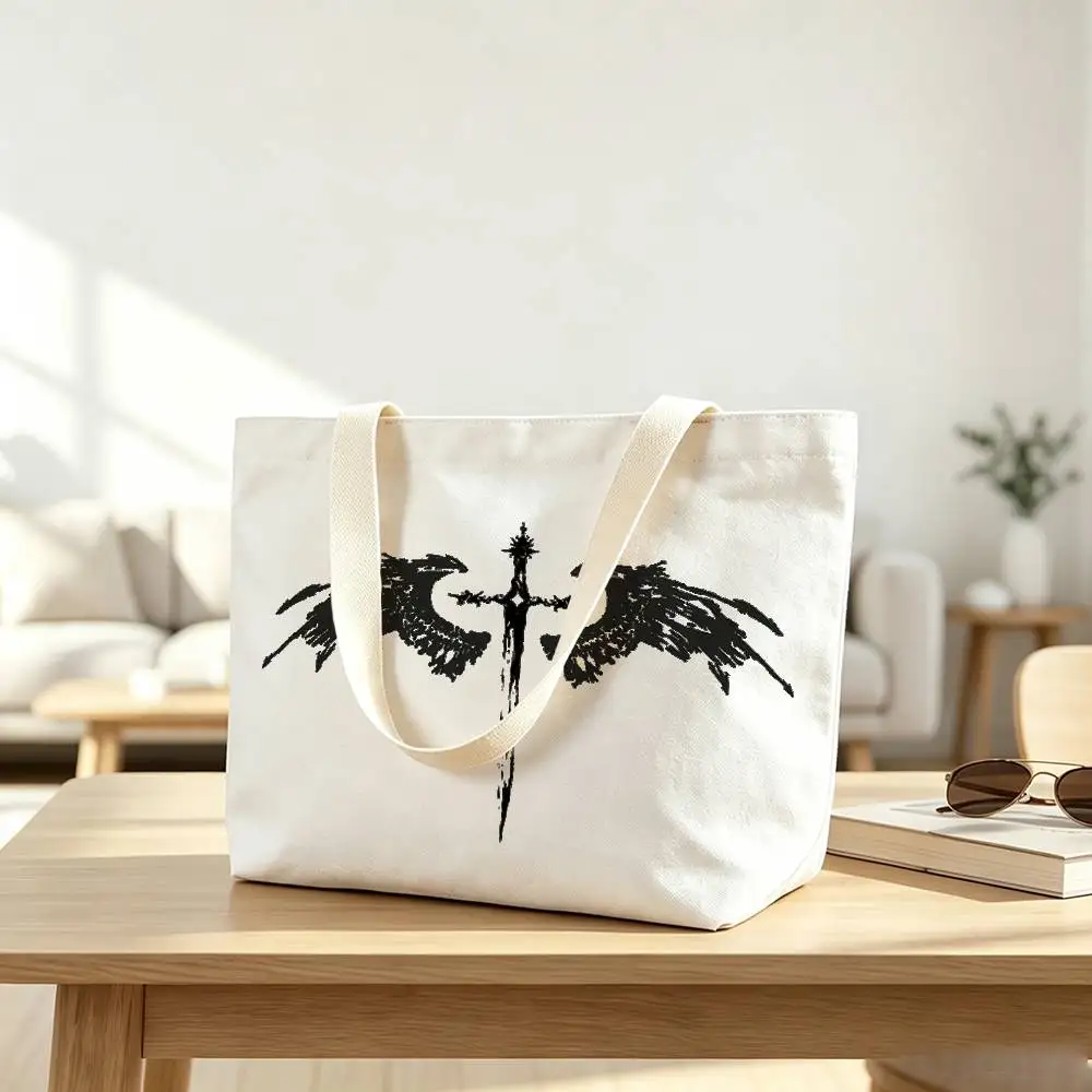Gothic Bat Wing Sword Sigil Print Bag Eco Shopper Cotton Jute Bag Reusable Bag Foldable Reusable Sac Tissu