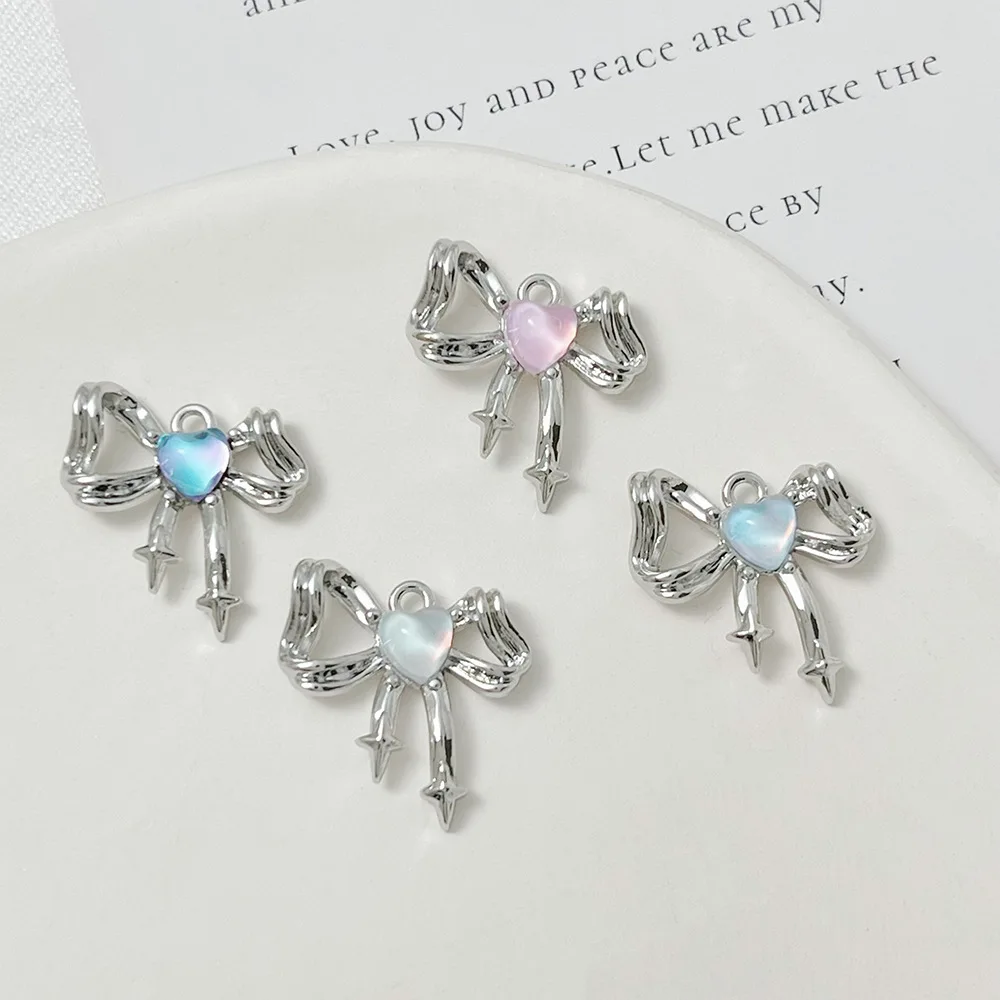 

10pcs Handmade Silver Color Pendant Charms Butterfly Love Heart Shape Pendant Conenctors Diy Earrings Jewelry Making Findings