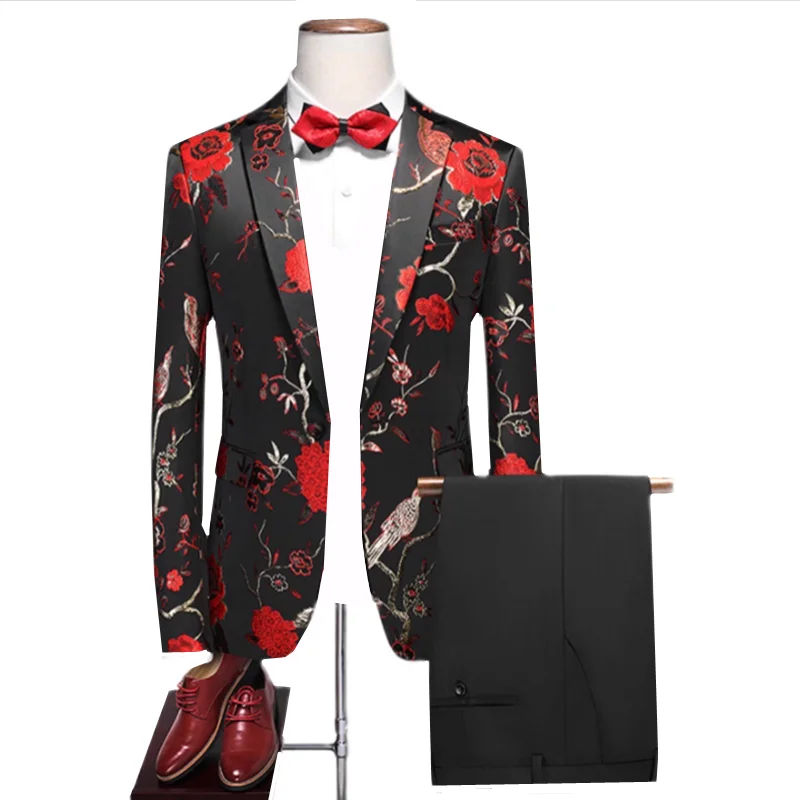 

(Blazer + Pants) Fashion Men Wedding Suits 2piece Set Black Red Blue Male Business Social Party Tuxedo Dress Slim Fit Clothes