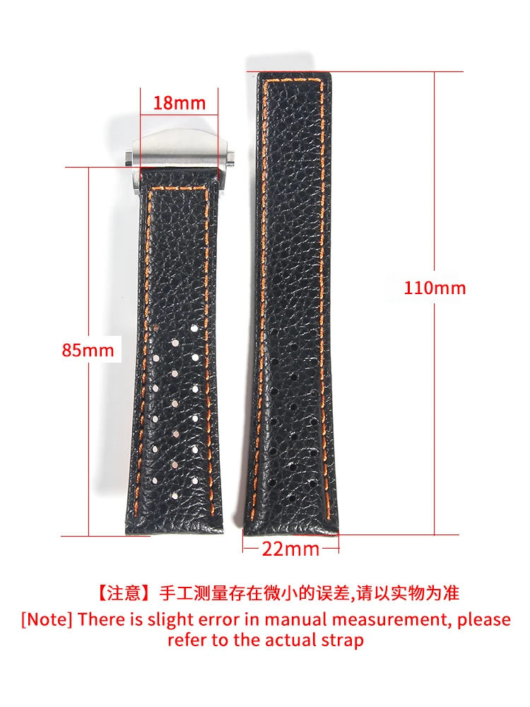 Men's Genuine Leather Accessories for TAG Heuer Calila Series Steel Black Folding Buckle 22mm Cowhide Black Orange Watchbands