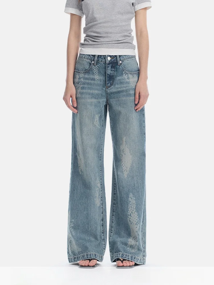 

Segi Snake Year, ограниченная серия, оригинальный дизайн, джинсовые брюки с лазерной эпиляцией, женские свободные прямые джинсы, повседневные брюки