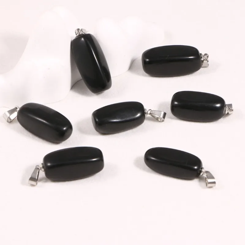 10pcs Black Natural Stone Oval Shungite Columns Pendant Charms for Necklace Earrings Jewelry Making Accessory