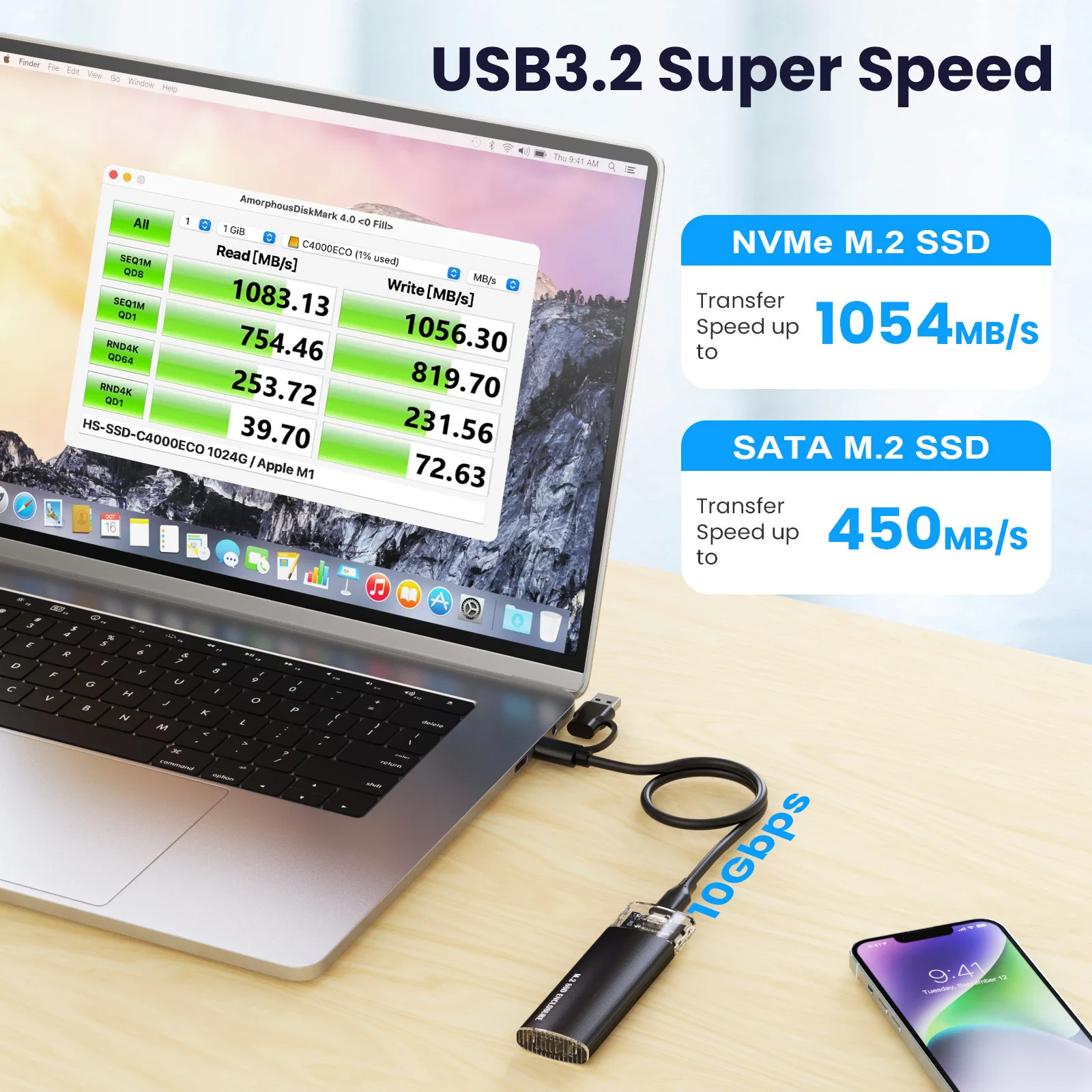 Dual Protocol M.2 Solid State Drive Box - NVMe to TypeC External SATA Mobile M2 Universal SSD Adapter for Reading And Writing