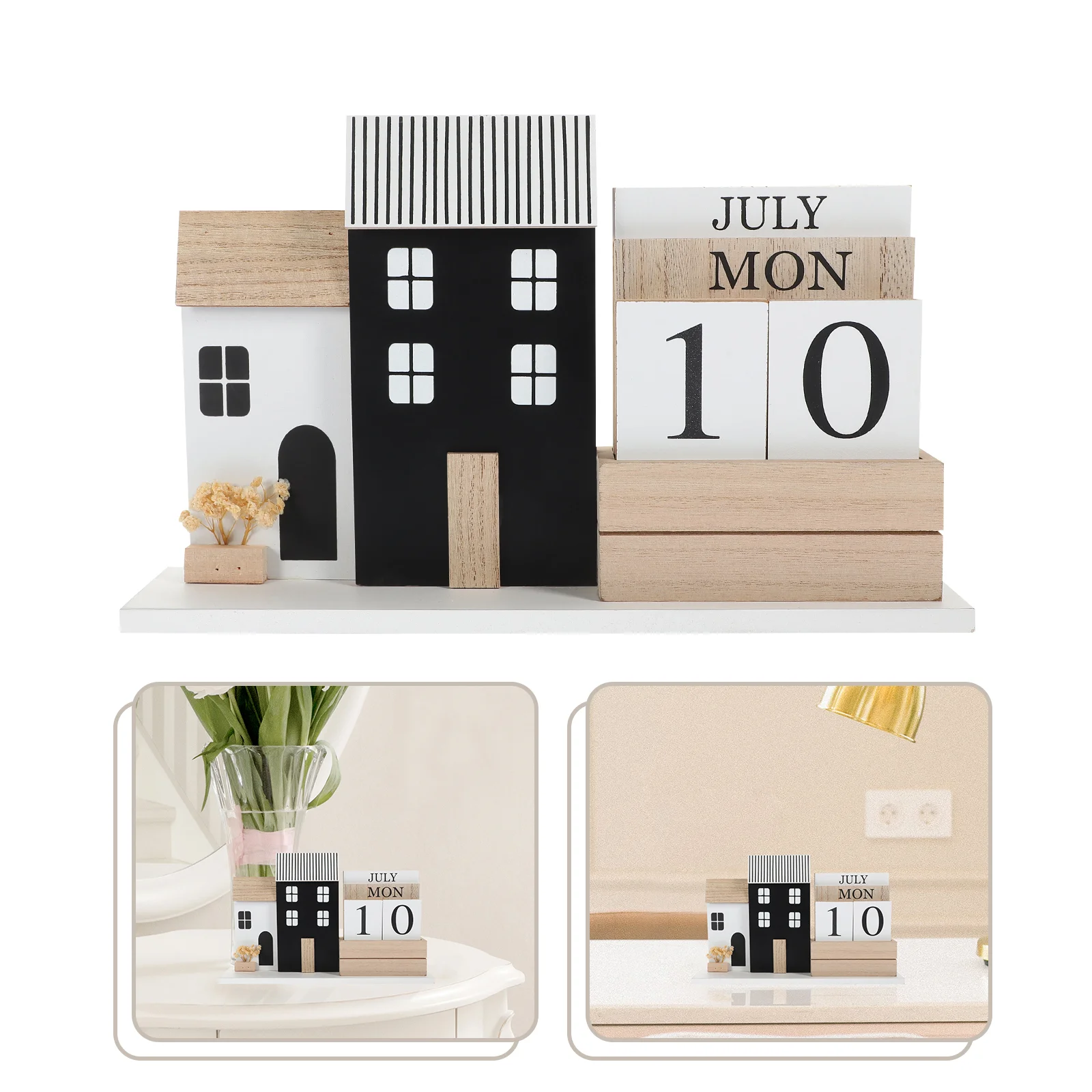 

Decorative Desk Calendar Creative Reusable Table Perpetual for Rustic Wood Vintage Block