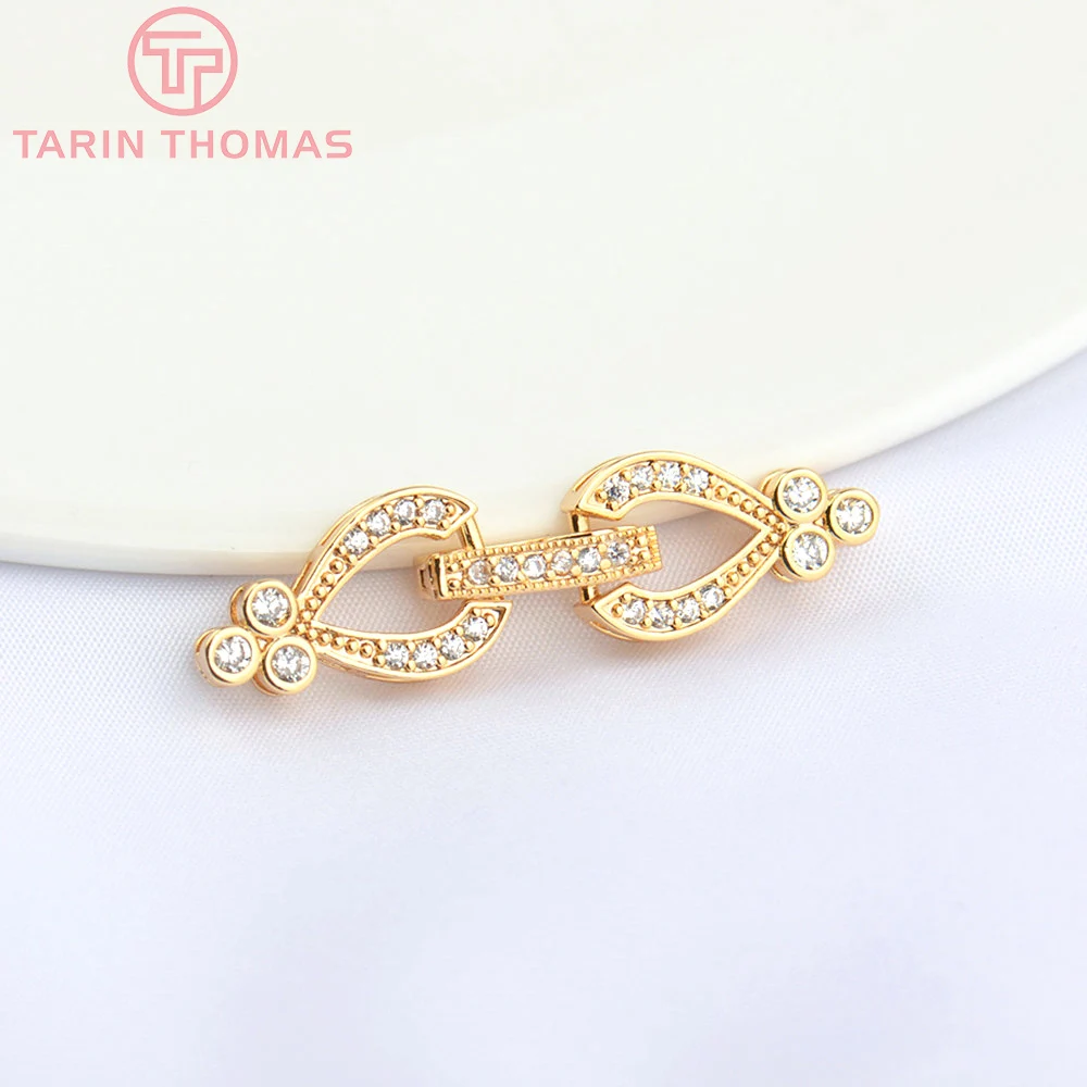 (5057) 9x37MM 24K Gold Color Brass with Zircon Bracelet Connector Clasp High Quality Diy Jewelry Accessories Wholesale