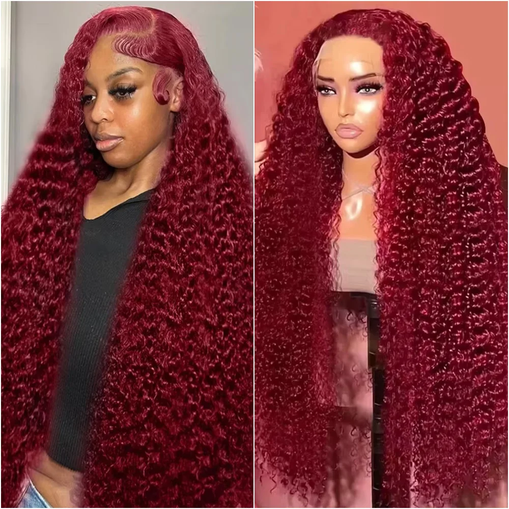 13x4 Прозрачный кружевной вьющийся глубокий волнистый фронтальный парик Цветной 30 40 дюймов 99j Бордовый 13x6 HD Парики из натуральных волос на кружеве для женщин