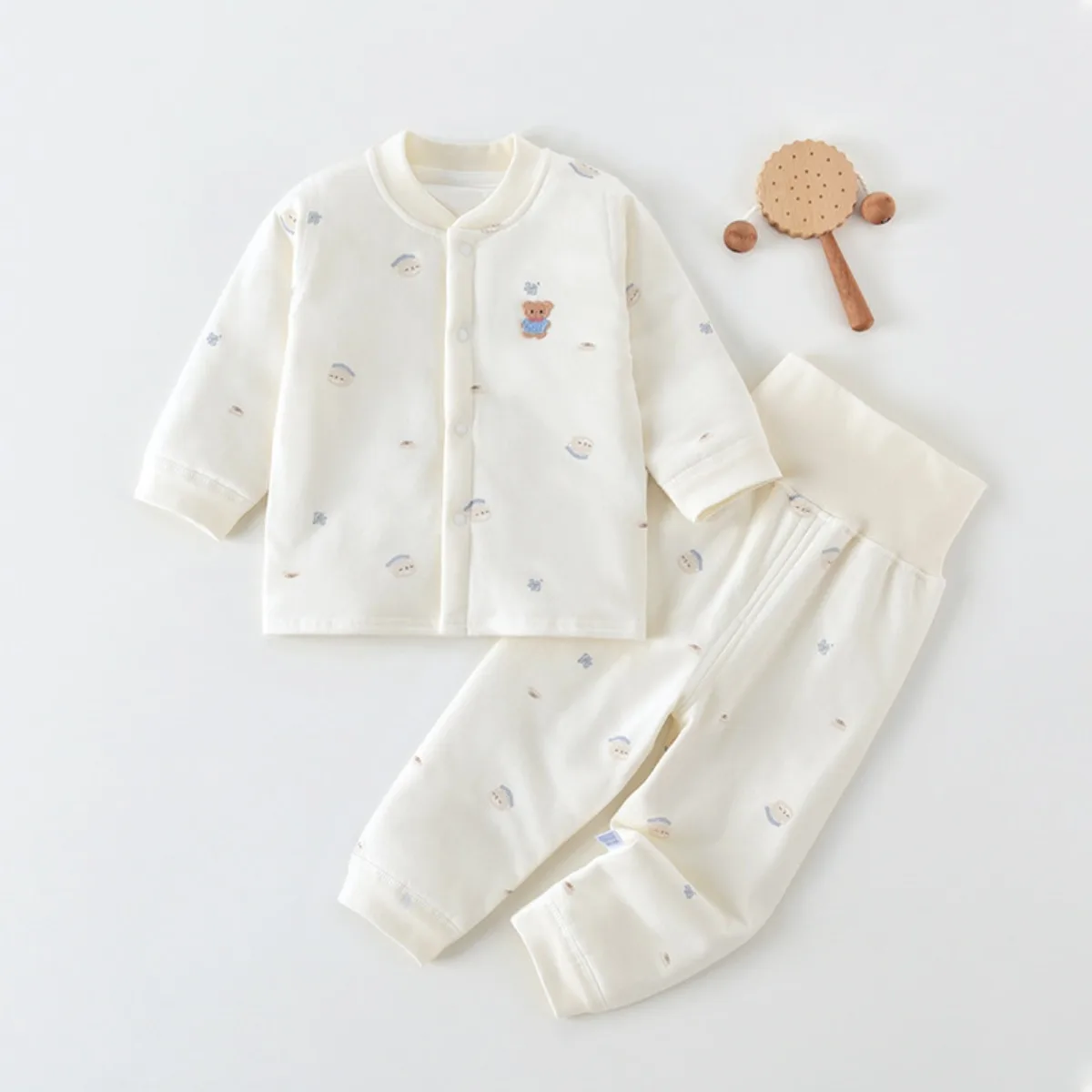 Baby Quilted Pajamas Set Soft Cotton Long Sleeve Top & Pants Unisex Toddler Lounge Wear Autumn Winter Embroidery Patch 9M-3T
