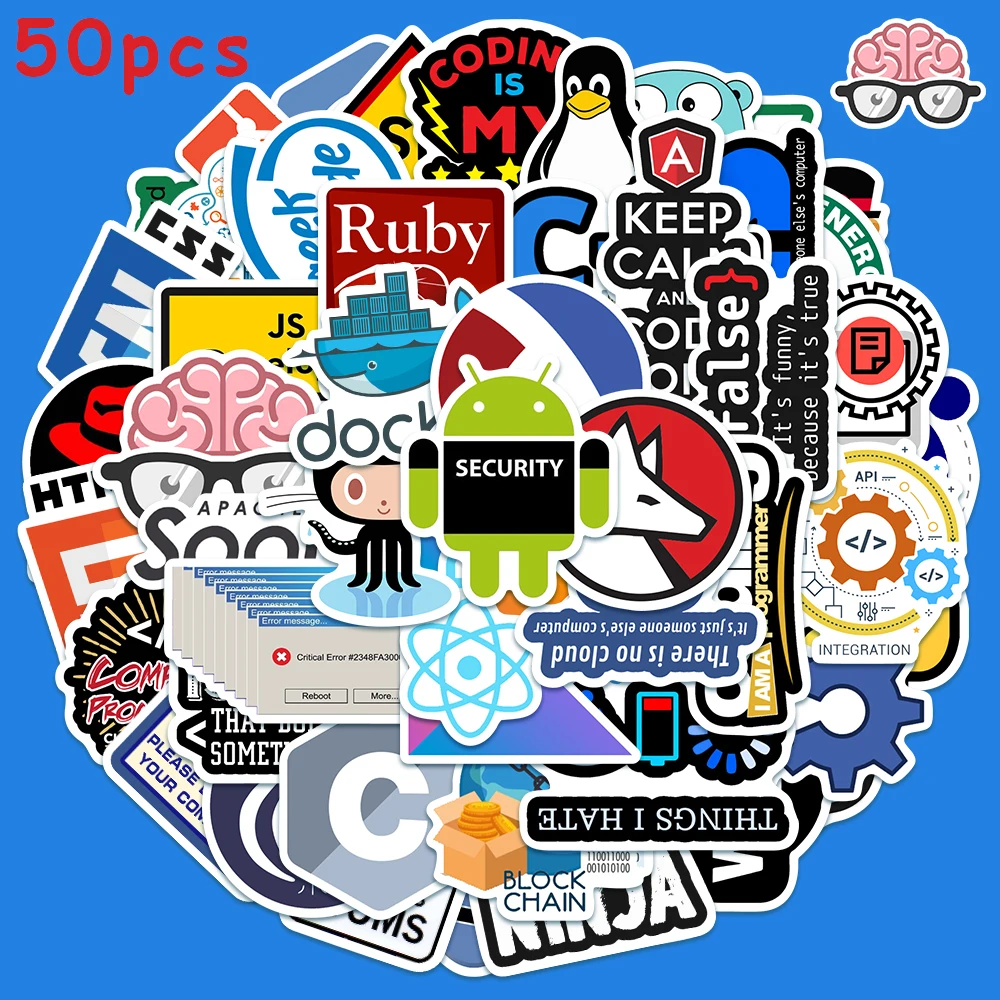 50pcs Programmer Internet Java Docker BTC Stickers For Laptop Guitar Luggage Scrapbook Phone Fridge Graffiti Stickers Decals