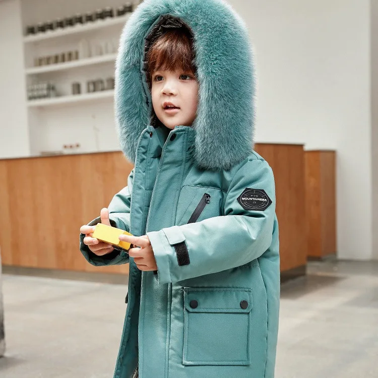 

New winter children's mid to long length down jacket for boys, thickened for babies, and stylish children's clothing for boys