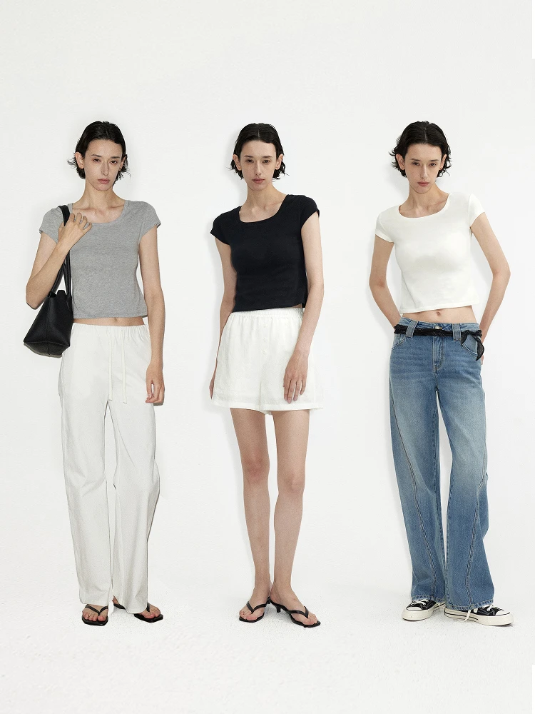 

Элегантная женская футболка Cleanfit из шелкового хлопка, приталенного кроя, с круглым вырезом, стандартной длины, летняя.