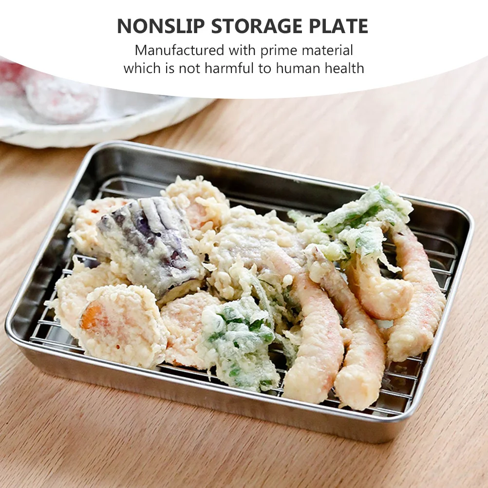 

1 pc Stainless Steel Square Plate Rice Steaming Plate Oil Filtering Bracket Stack-Able Barbecue Grid Household Leakage Simple