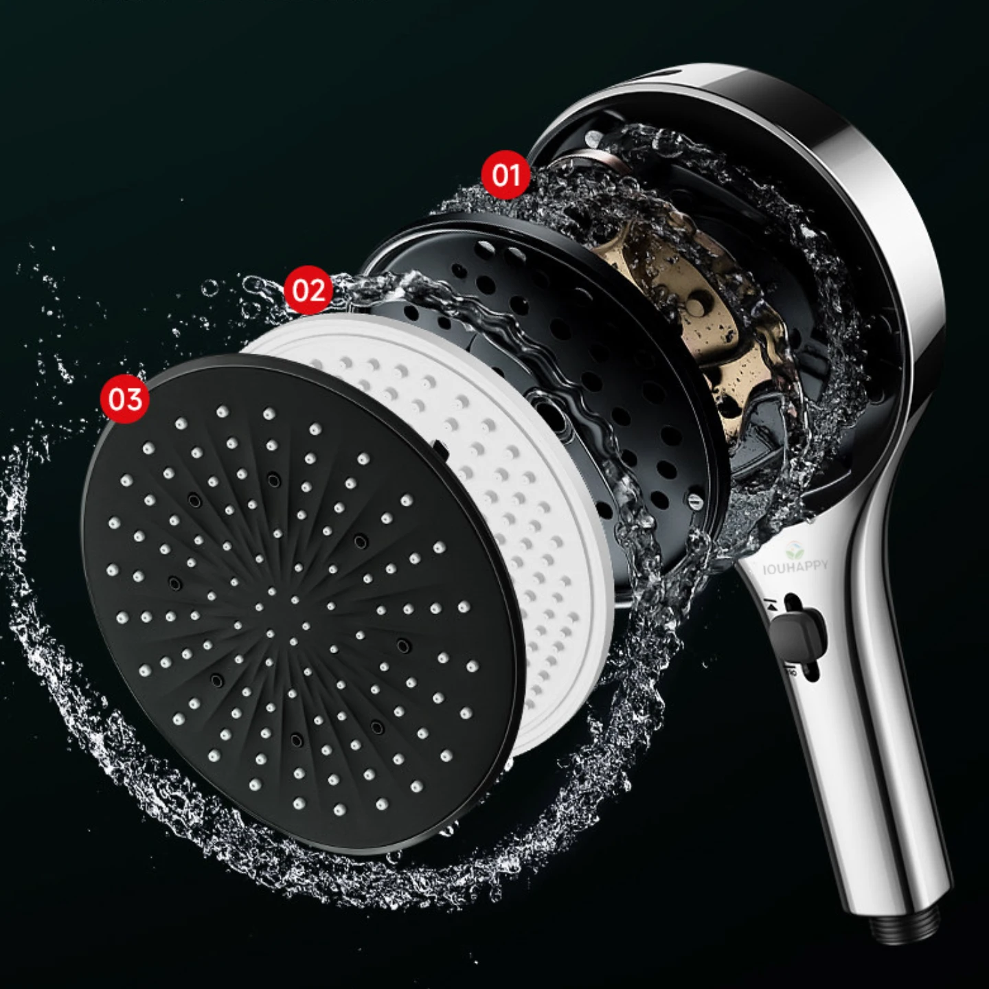13.5CM Large Panel Boost Shower Head 4-speed Modes High Pressure Shower Head Water Saving Rainfall Spray Bathroom Accessories