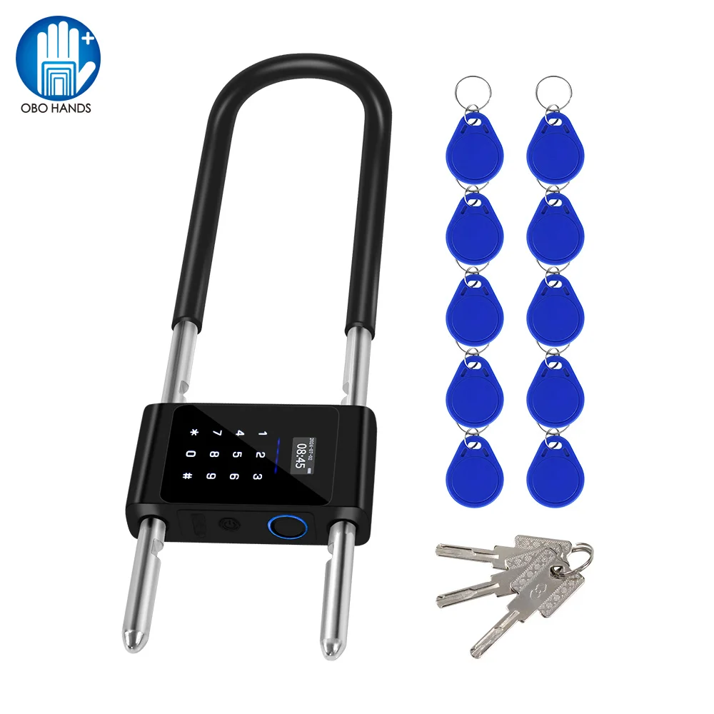 

Smart Tuya Fingerprint Door Lock U-Shaped Combination Padlock Long Adjustable Shackle Lock for Glass Door Security Protection