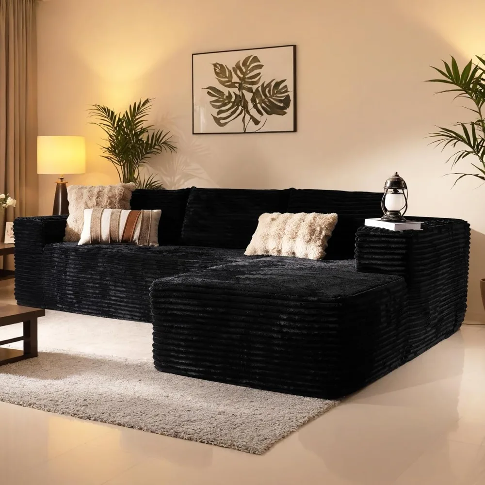 

Sectional Couch with Chaise Longue,L Shaped Modular Modern Sofa,Comfy Corduroy Fluffy Couch with Deep Seat