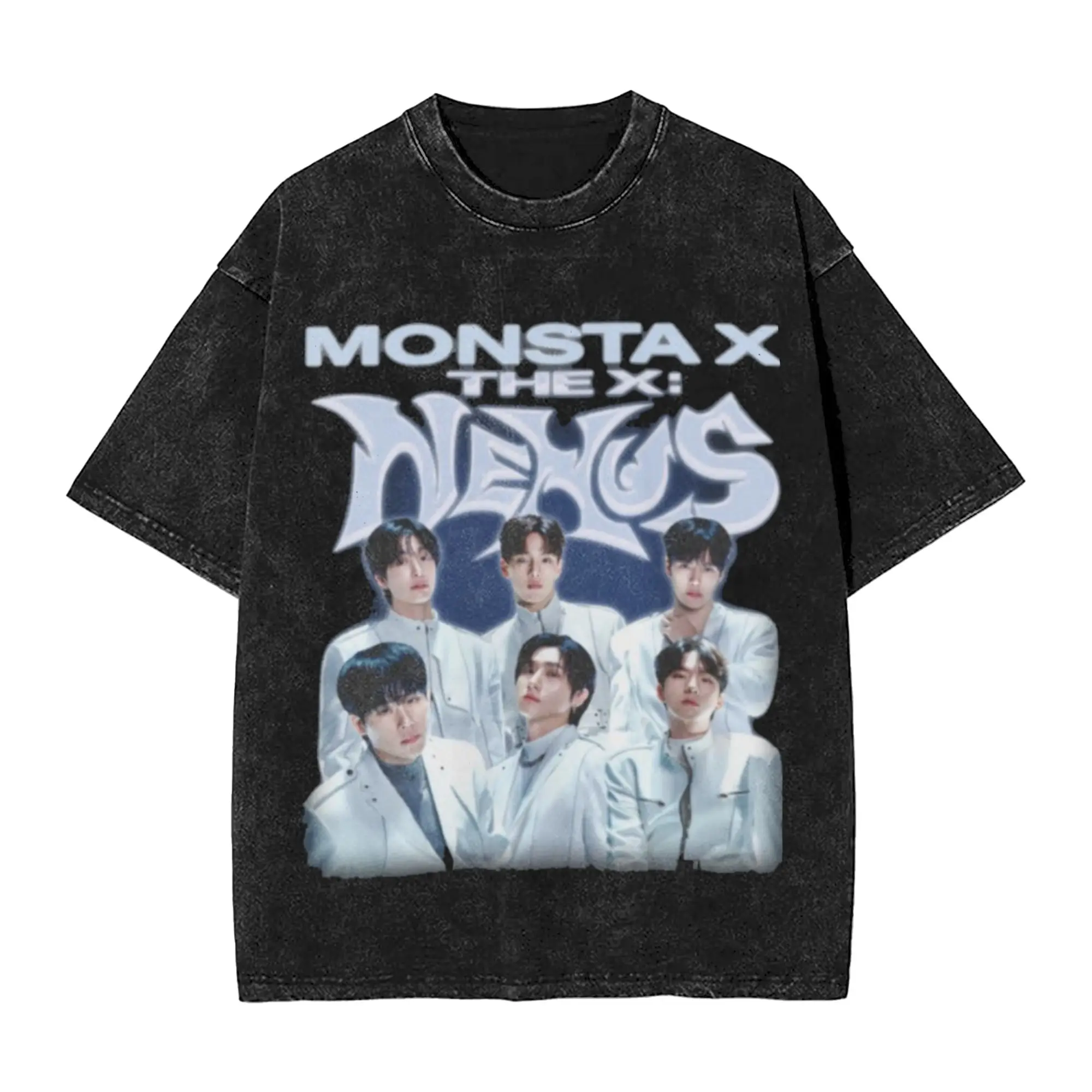 Printed Monsta X the X Nexus North America World Tour Washed T Shirt Apparel Harajuku T-Shirt  Men Women Tee