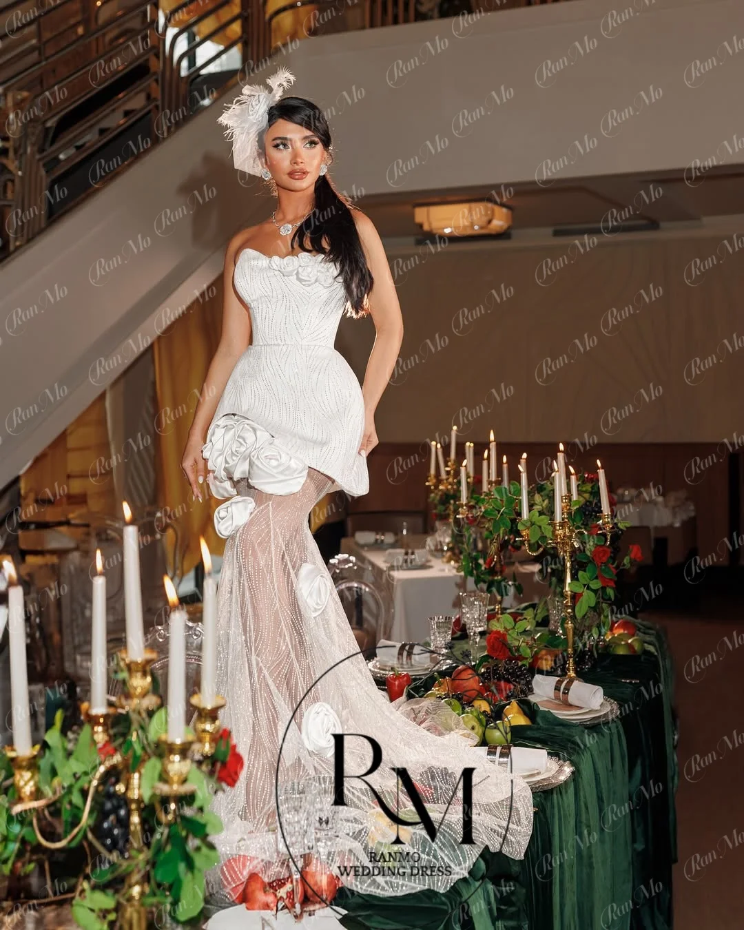 Ranmo Glitzernde Weiße Spitzen-Brautkleider für Damen mit 3D-Blumen 2026 Florales Brautkleid Handblumen Vestido de Novia Boda