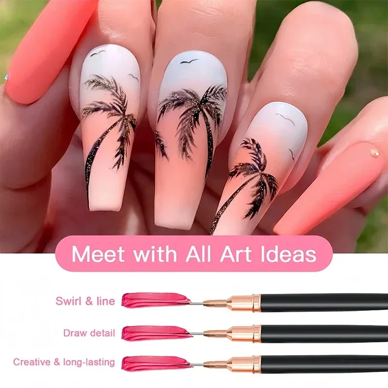 Professional Stripe Nail Art Brushes Nail Line Brush Black UV Gel Painting Pen Carved Nail Art Liner Brush for Manicure Tools