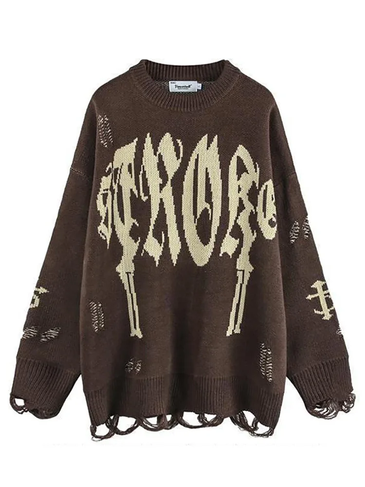 Women\'s sweater Tops Harajuku Sweater Women Gothic Vintage Ripped Grunge Jumper Streetwear Korean Y2k Oversize Hiphop Pullover