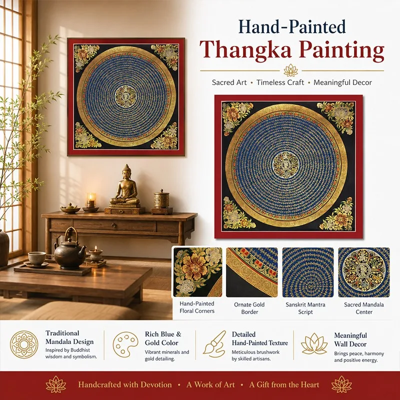 50x50cm Tibetan Mandala Thangka Canvas Wall Hanging Spiritual Meditation Home Decor Religious Faith Meditation Home Wall Decor
