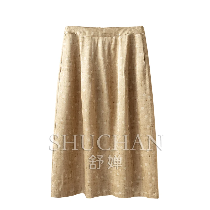 

New Roman Holiday, French High-quality Vinegar Fiber Polka Dot Printing High-waisted A-shaped Skirt Women's 54B7