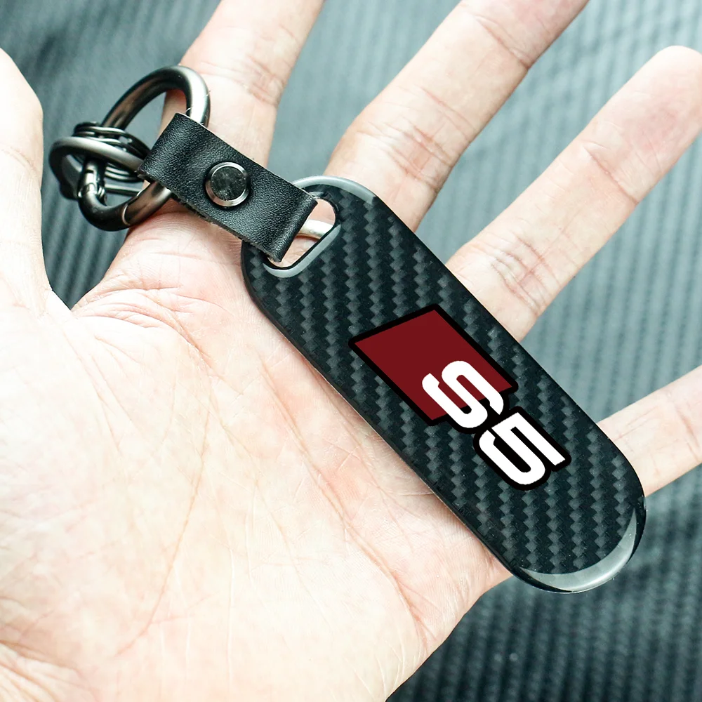 

Carbon Fiber Car Key Rope Car Keychain Key Chain Pendant Keyring Horseshoe Buckle For Audi S5 Auto Accessories