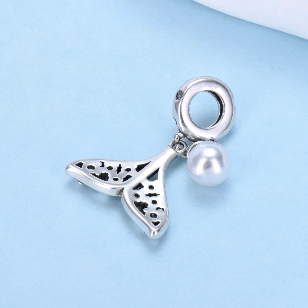 PANQDIY 925er Sterlingsilber, Ozean-Serie, Zubehör, Perle, Fischschwanz-Anhänger, geeignet für Damen-Armbänder und Armreifen, DIY edler Schmuck