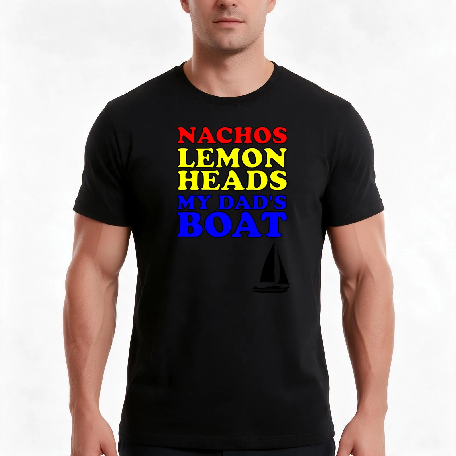 Nachos Lemon Heads My Dad's Boat Design T-Shirt, Summer Casual Cotton Tee, Oversized Streetwear Tops, Vintage Graphic Print