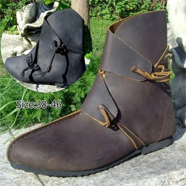 

Medieval Renaissance Vintage Unisex PU Leather Shoes Halloween Medieval Victorian Gothic Retro Ankle Boots Party Cosplay Props