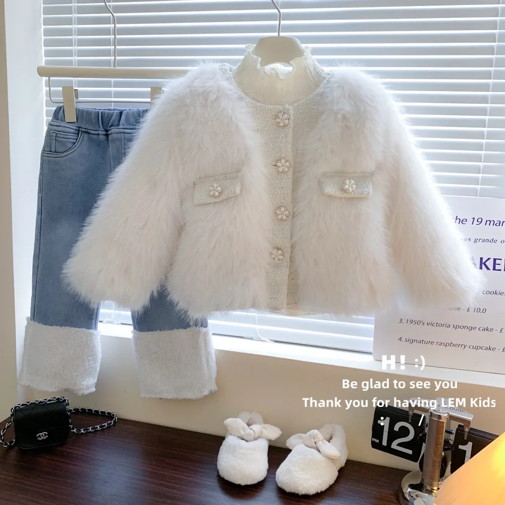 Korean version of girls 2023 winter new faux fur fur coat with versatile base coat for girls and babies, thickened top image 2