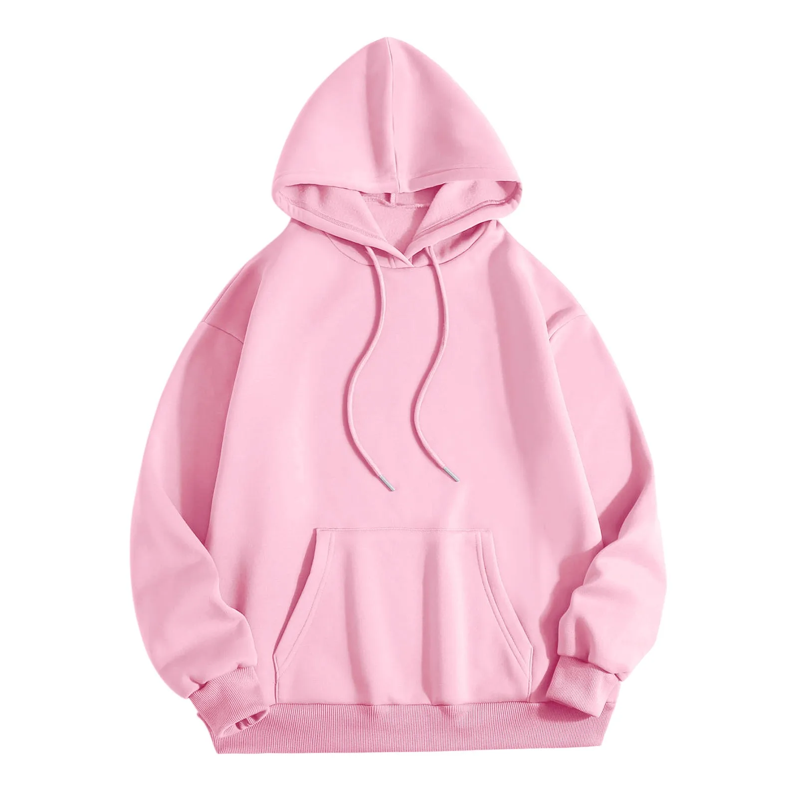 Womens Pink Hoodie Outdoor Hooded Shirt Solid Long Sleeve Tops Pocket Loose Sweatshirts Pullover Women Korean Fashion Clothes