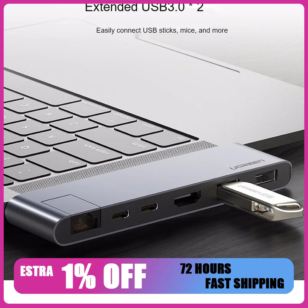 UGREEN 70338 CM273 5 in 1 Hub for Microsoft Surface Pro 4 5 6 with HDMI SD TF USB 3.0 Dual Type C Docking Station Adapter