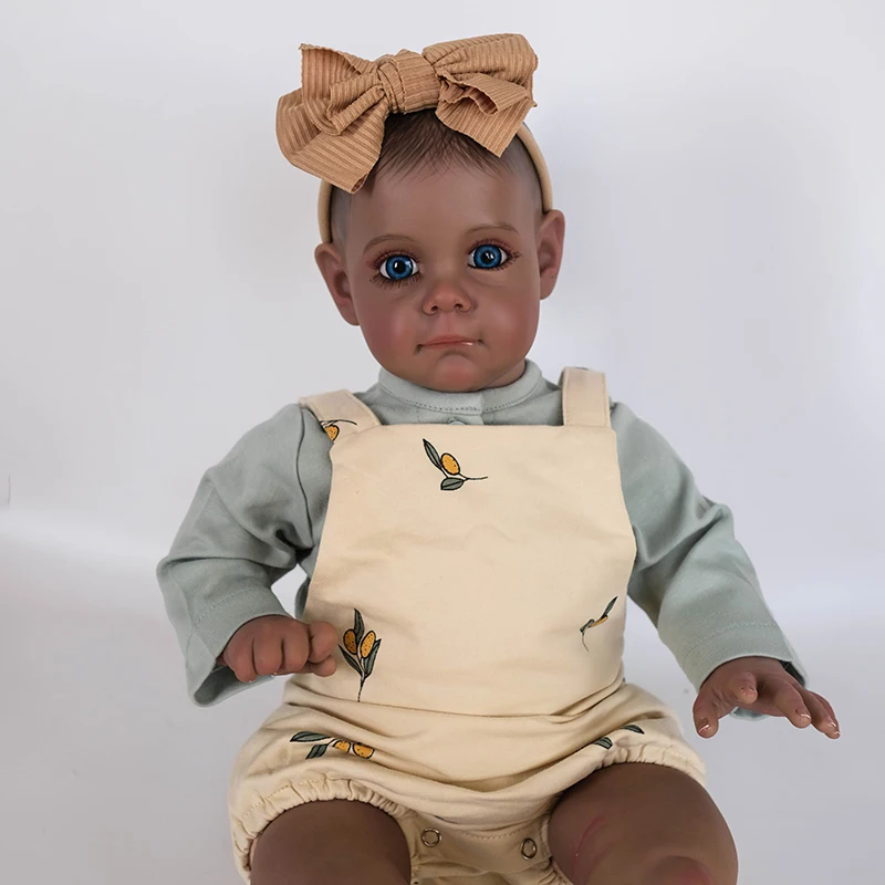 

60CM Maggi Reborn Toddler African American Indian Baby Girl Doll In Dark Skin Handpaint with Genesis Paint Visible Toys