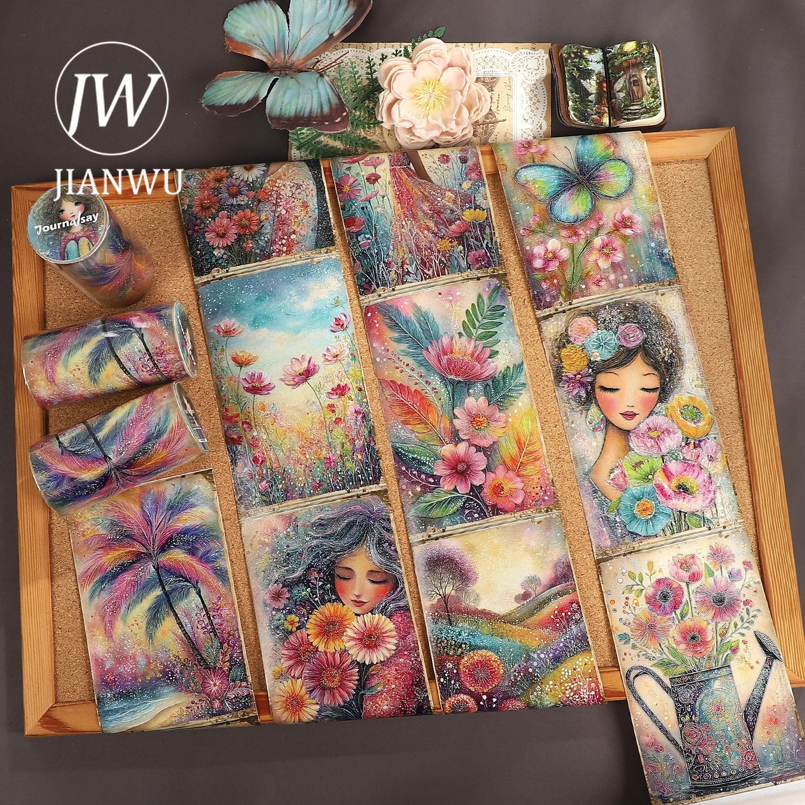 JIANWU 80mm*205cm Vintage Dream Flower Character Landscape Material Collage Scrapbooking Washi Tape Creative Journal Stationery