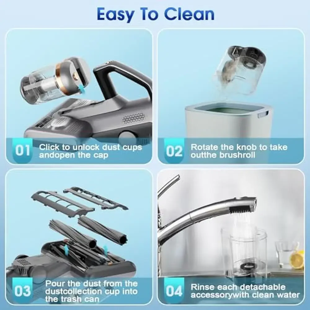 16Kpa Suction UV-C Light Mattress Vacuum Cleaner Double-Cup 253.7nm 450W Handheld Vacuums Accessory Kit UV Protection 5 Stage