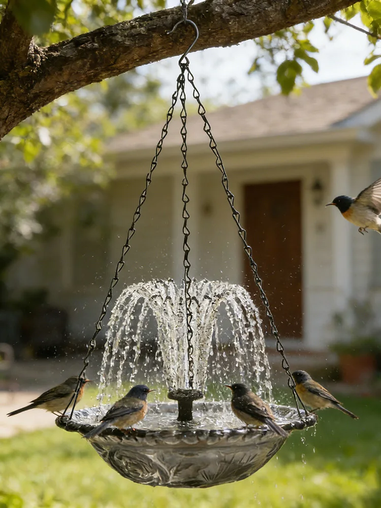 

Solar Fountain Hanging Bird Bath Wildlife Feeder Bird Bath Bowl with Solar Powered Pump for Outdoor Garden Backyard Patio Lawn