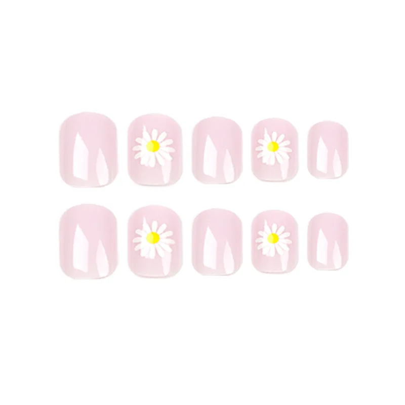 24 sztuk jasnopurpurowy poręczny Nail Art śliczne białe Daisy odpinany fałszywe paznokcie Mini krótkie sztuczne paznokcie naciśnij na paznokcie z zestawem kleju