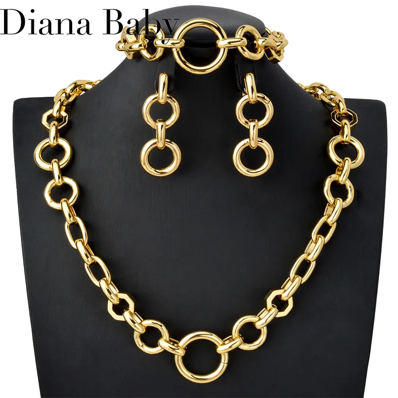 Luxury Quality Jewelry Set For Women Gold Plated Hip Hop Chain Choker Necklace Earrings Bracelet Wedding  Party Jewellery Gifts