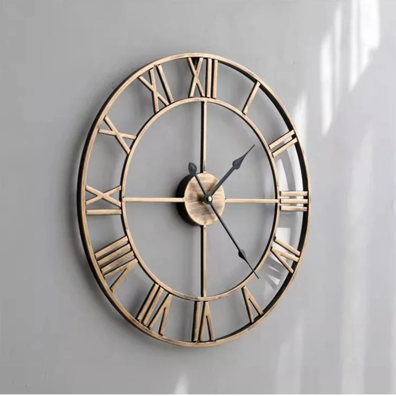 Retro iron wall clock living room clock wall mounted atmospheric circular silent creative luxury Interior Silent bedroom home
