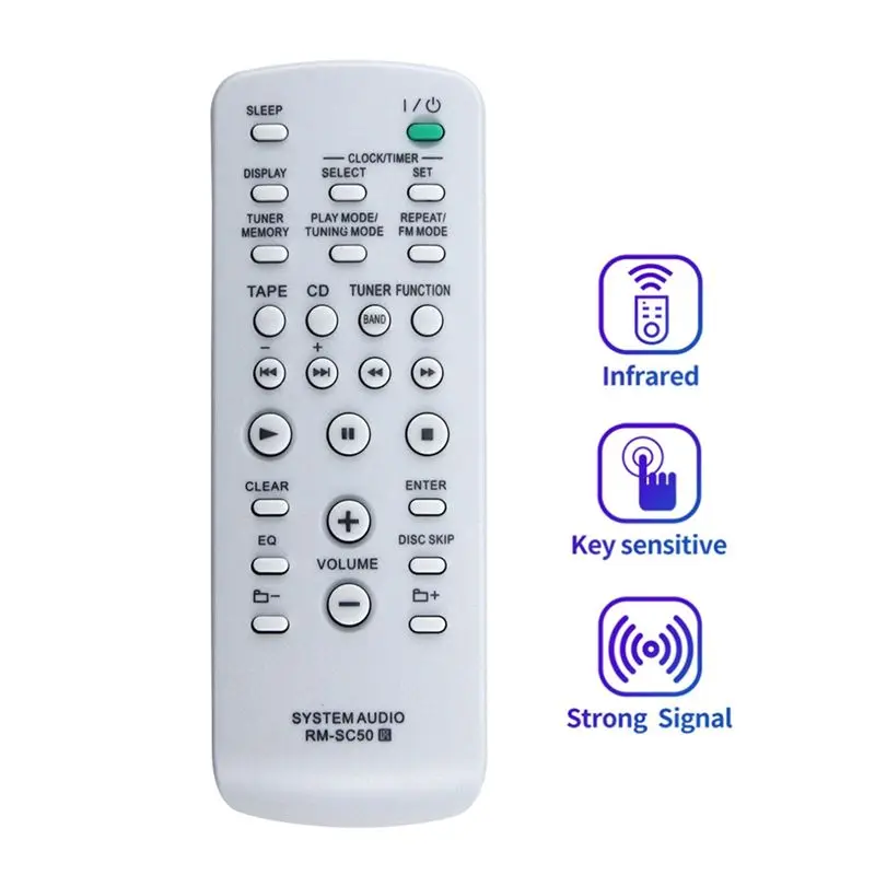 DT23 Remote Control RM-SC50 Replacement for Sony MHC-RG295 HCD-RG295 Micro Hi-Fi System, White ABS