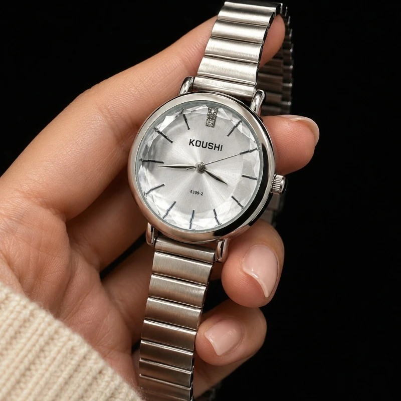 

KOUSHI Fashion Elegant Women's Quartz Watch Leisure Simple Gold Silver Steel Strap Wristwatch for Ladies Gift reloj para mujer