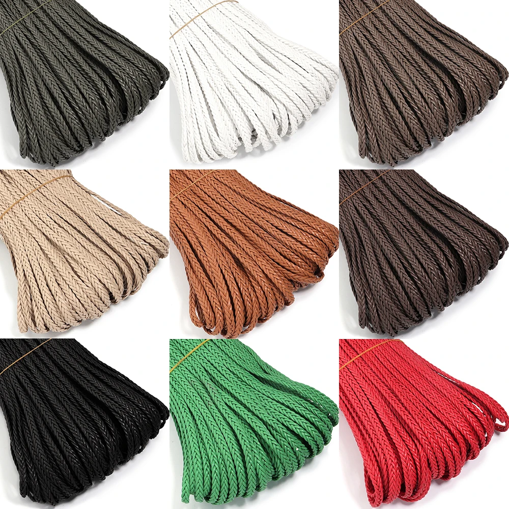 5 Yards 8mm Flaches Geflochtenes PU-Lederseil Buntes PU-Lederband für DIY Handgemachte Halsketten Armbänder Schmuckherstellung – Detail 3