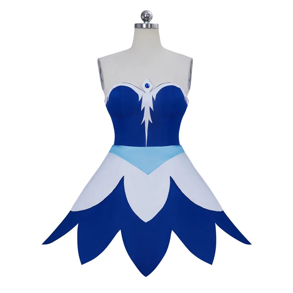 She-Ra Frosta Cosplay Costume Women Sexy Blue Tube Mini Dress with Cape Halloween Carnival Party Superhero Roleplay Outfits