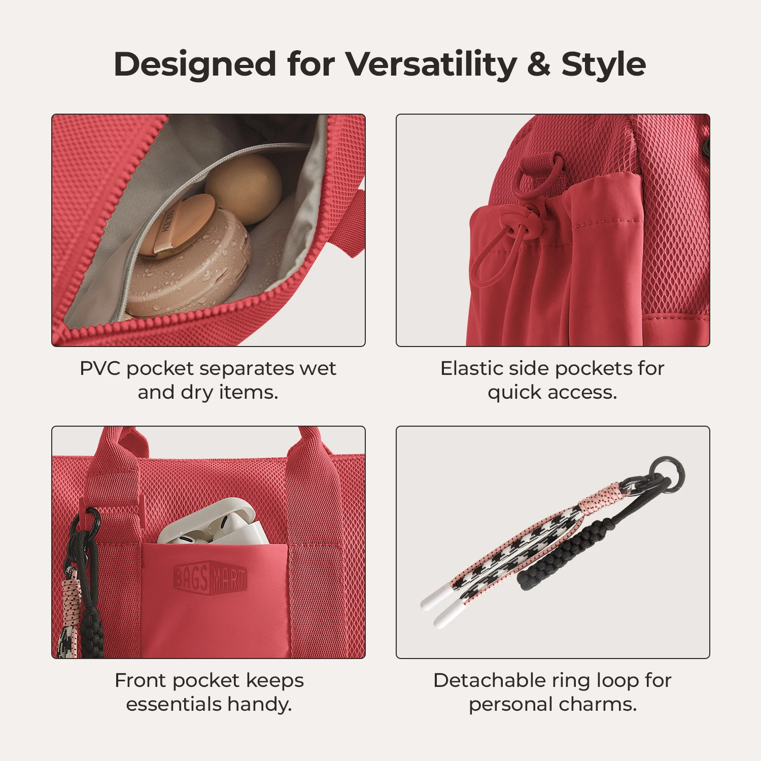 BAGSMART Boston-Tasche für Damen, Mini-Reisetasche, Schulter-Crossbody-Tasche, wasserdicht, mit Nassfach, für Fitnessstudio, Reisen, Alltag, Strand, Weekender – Detail 32